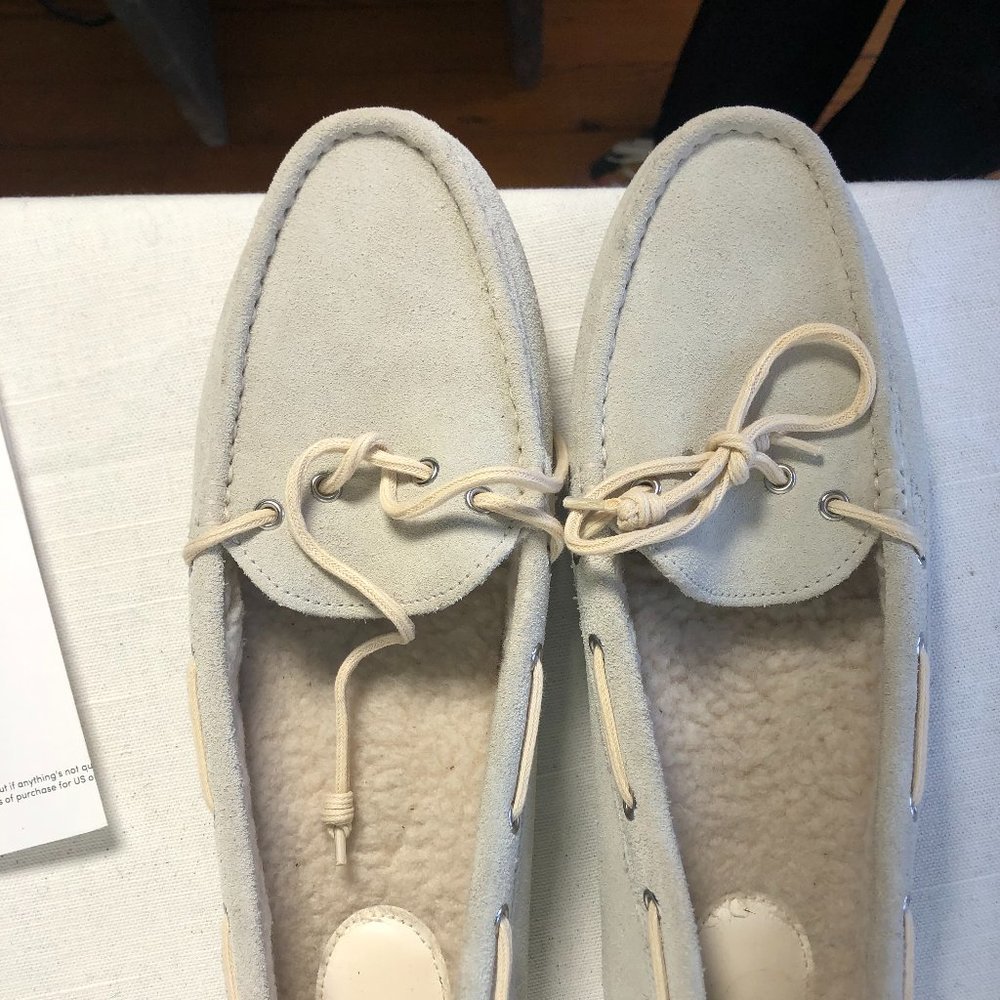 Cole Haan Light Beige Suede Moccasin Flats with Shearling Lining